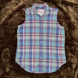 Punch‎ Swell Clothing Sleeveless Textured Plaid Shirt - Size Large